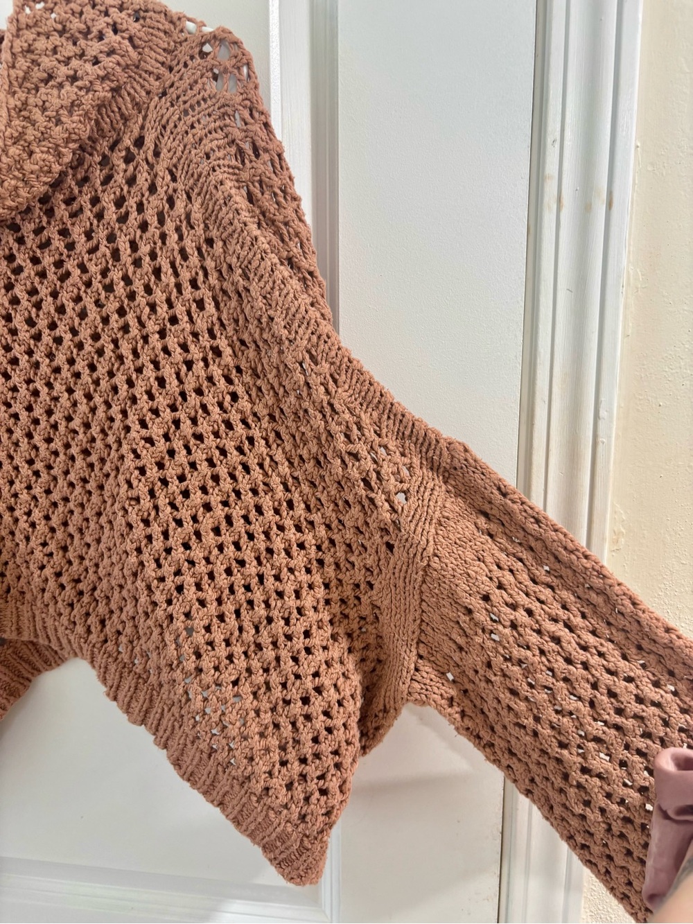 Free People Open-Knit Cropped Turtleneck Sweater - Dusty Rose - Picture 6 of 9